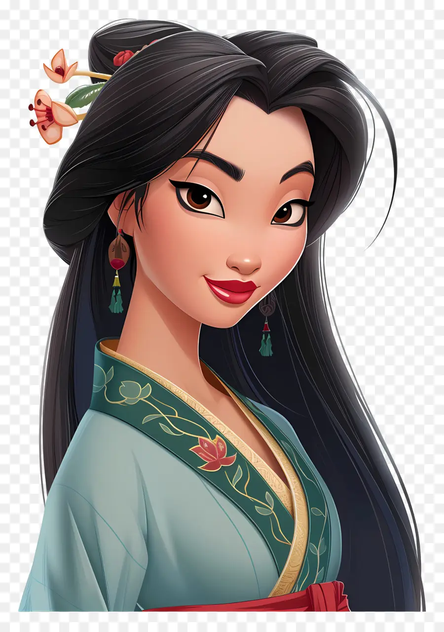 Princesa Mulan，Mulher Em Vestido Tradicional PNG