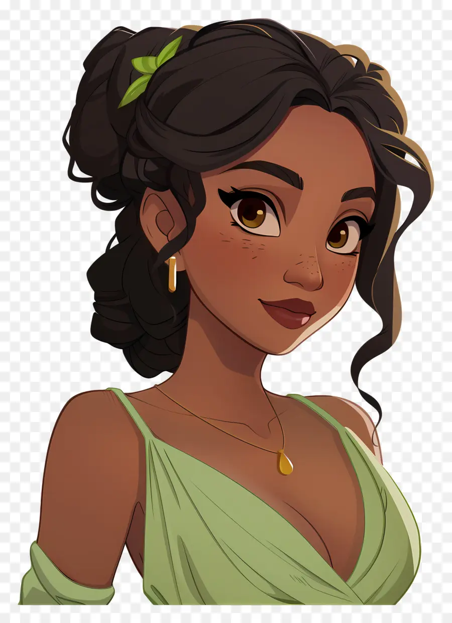 Princesa Tiana，Linda Mulher De Vestido Verde PNG