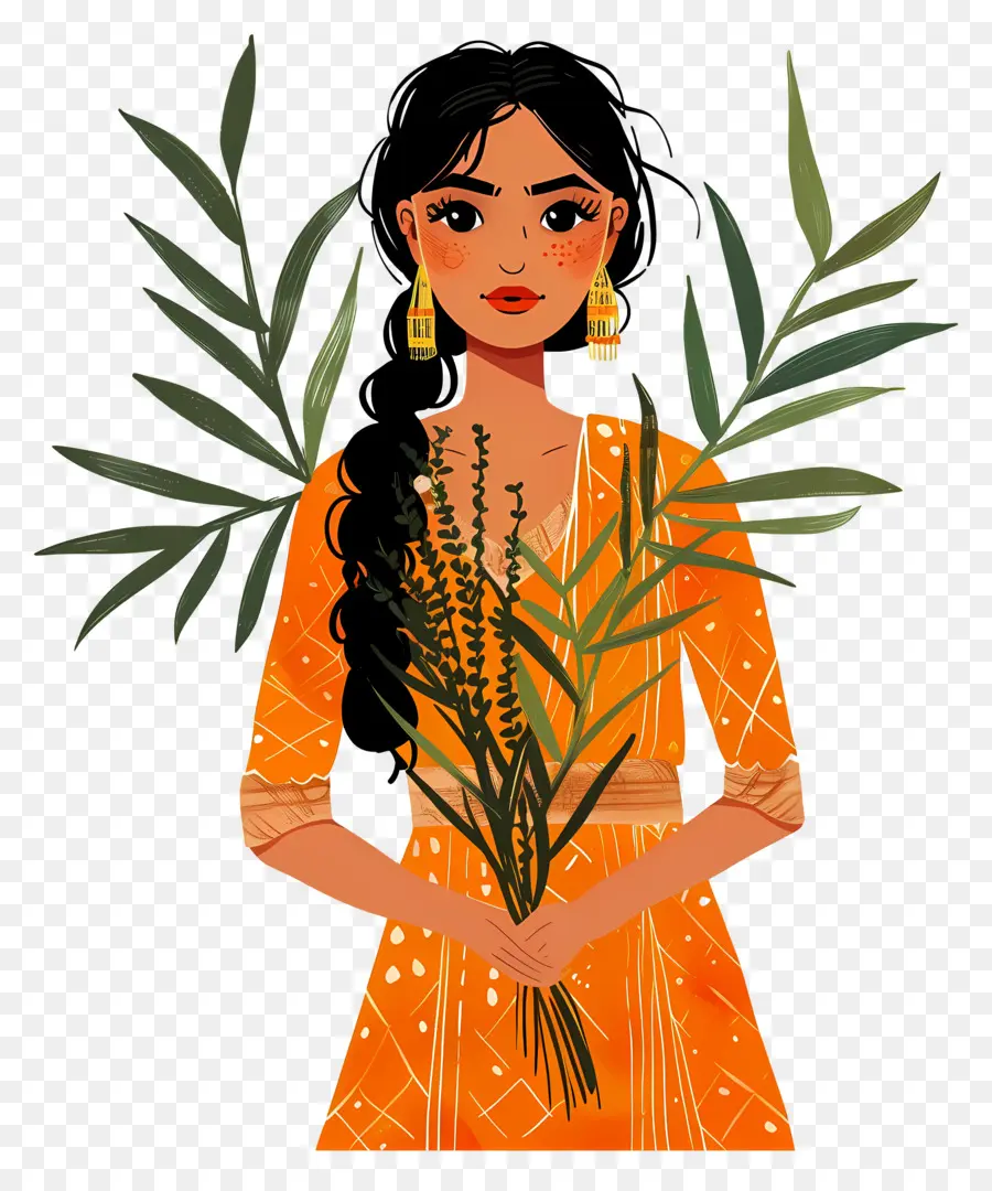 Mulher Punjabi Indiana，Mulher Com Plantas PNG