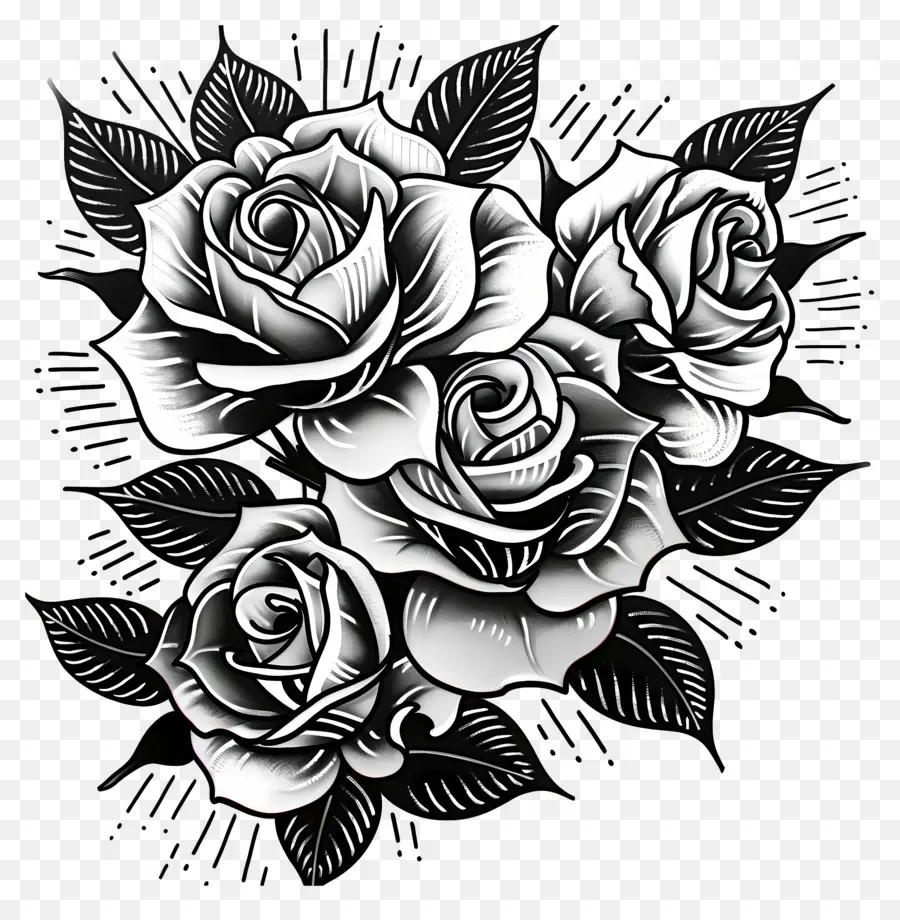 Tatuagem De Rosas，Rosas Pretas E Brancas PNG