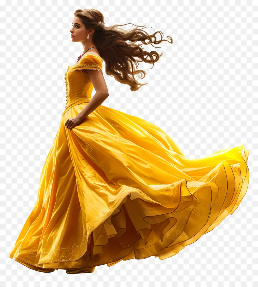 Princesa Bela，Mulher De Vestido Amarelo PNG