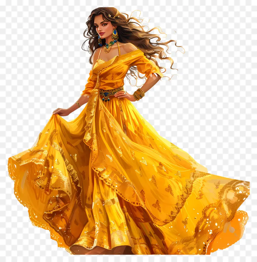 Princesa Bela，Vestido Amarelo PNG