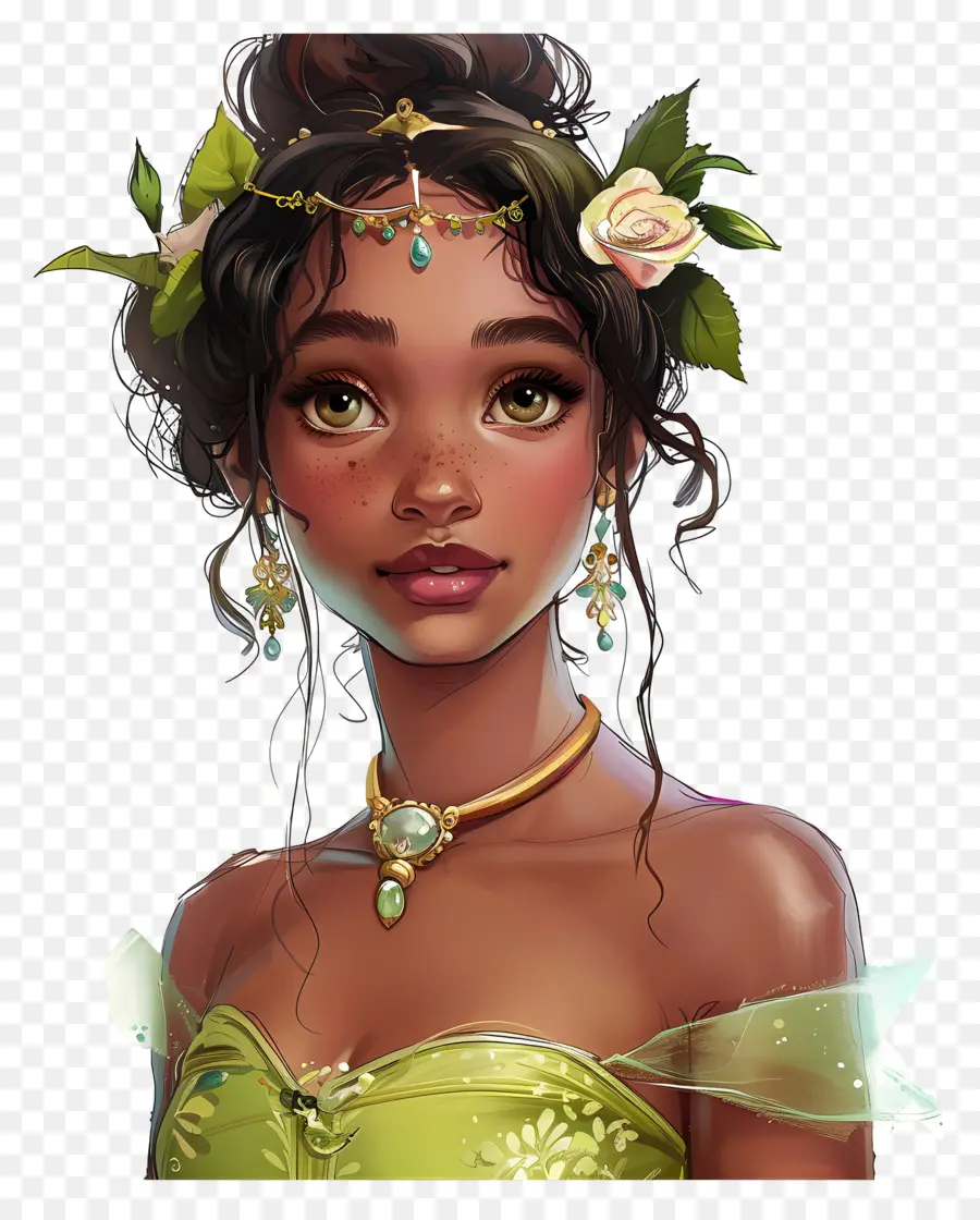 Princesa Tiana，Menina Com Flores PNG