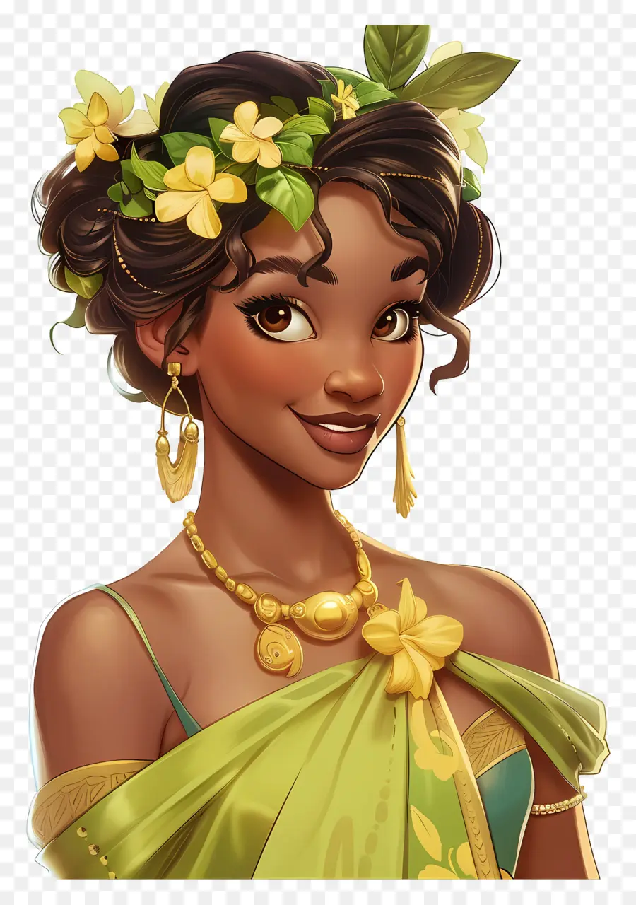 Princesa Tiana，Menina Com Flores PNG