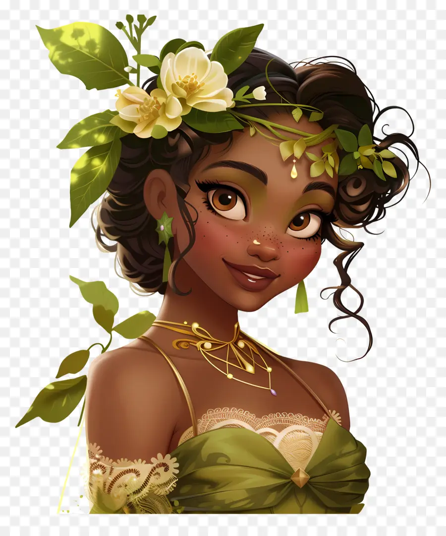 Princesa Tiana，Menina Com Flores PNG