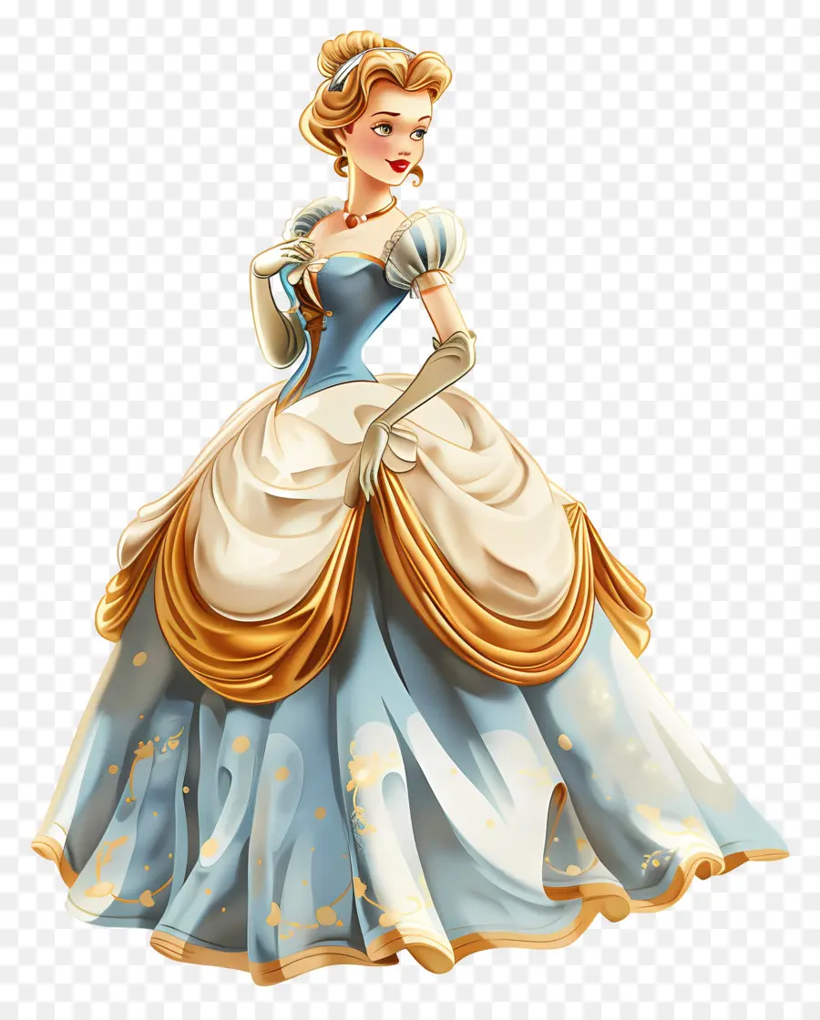 Princesa Cinderela，Vestido Azul E Bege PNG