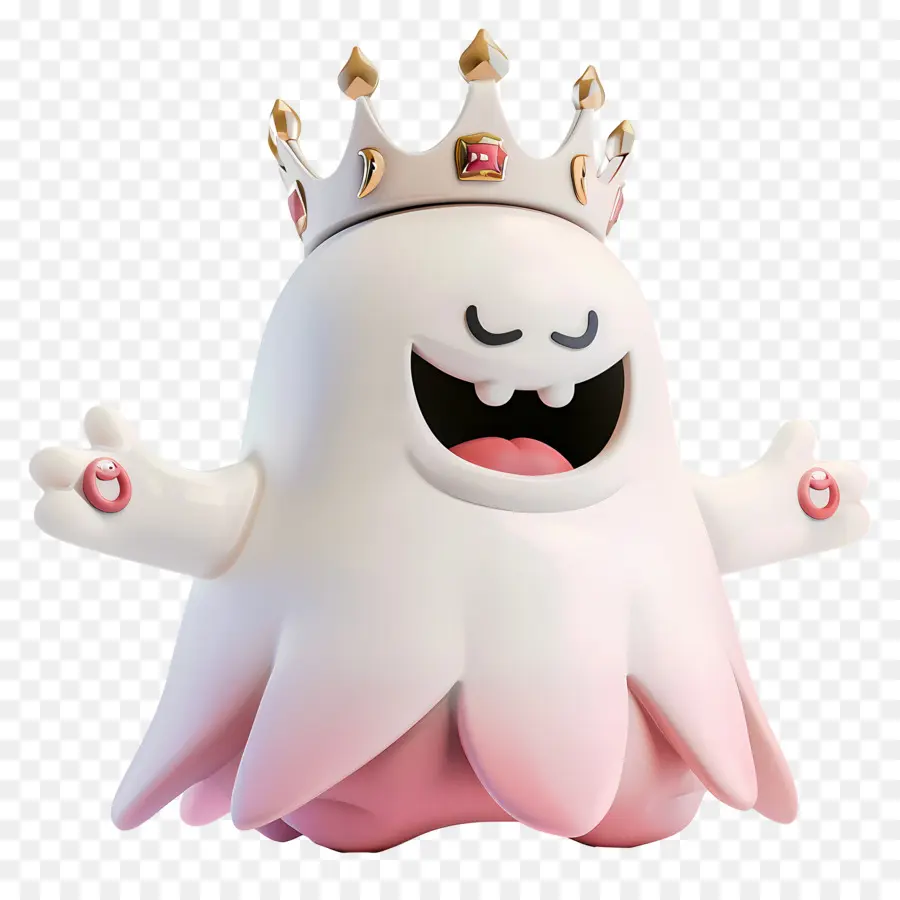 Rei Boo，Fantasma Branco Com Coroa PNG