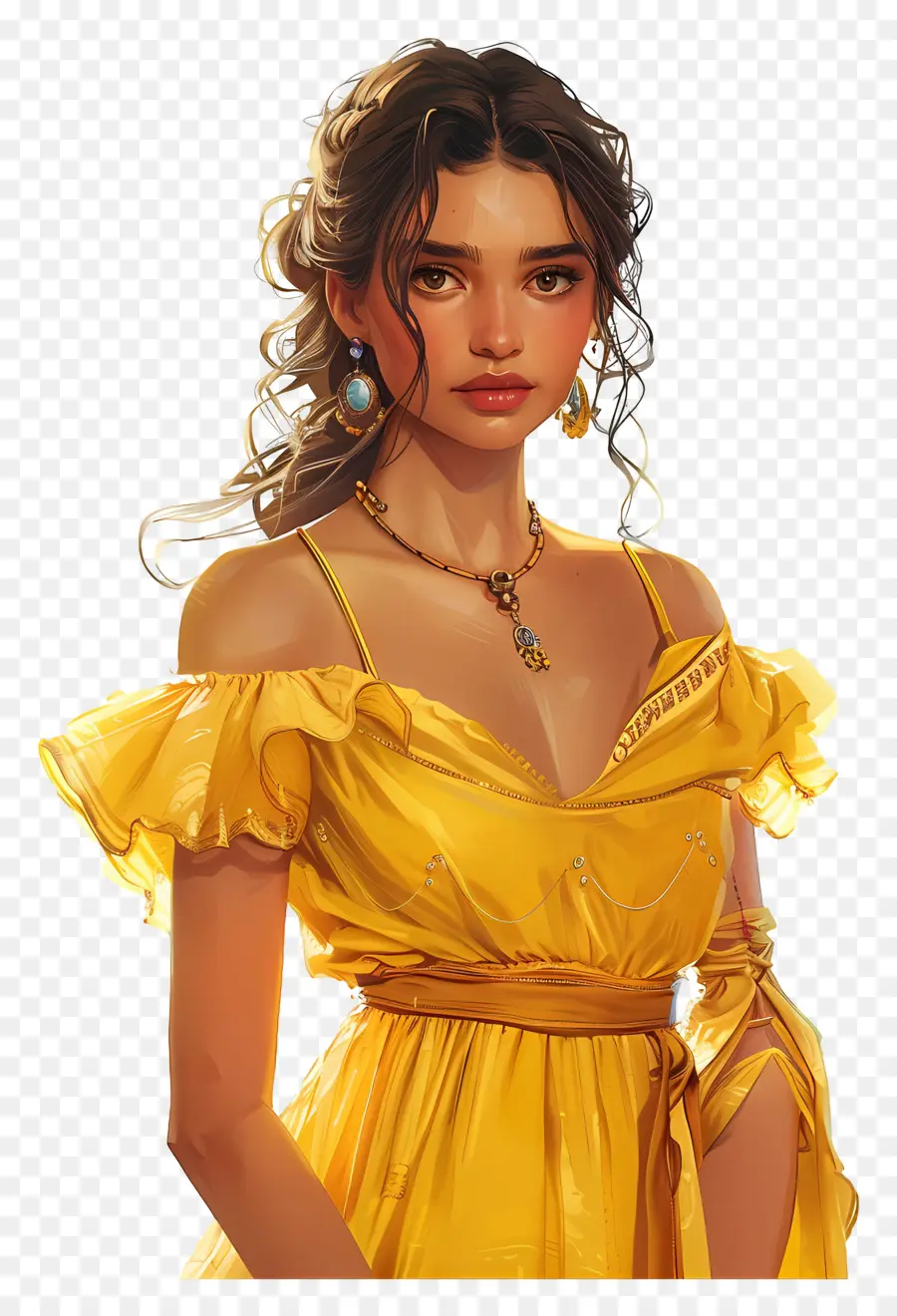 Princesa Bela，Mulher De Vestido Amarelo PNG