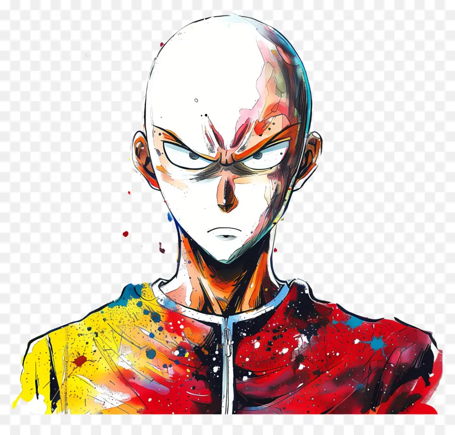 Saitama，Personagem Careca Com Expressão Intensa PNG