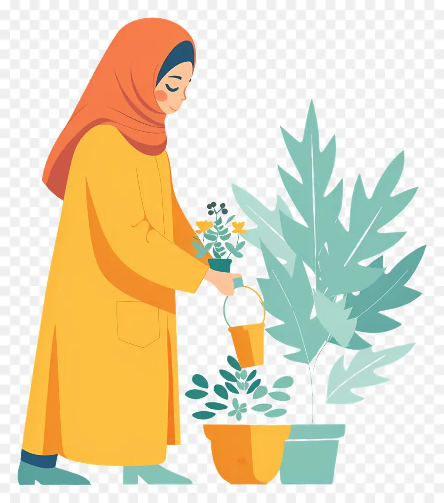 Garota Hijab Fazendo Jardinagem，Mulher PNG