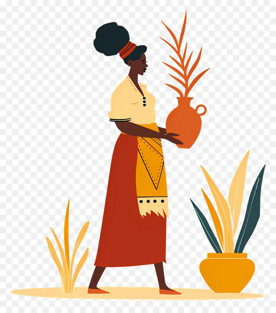 Mulher Aborígine Africana，Mulher Com Um Vaso PNG