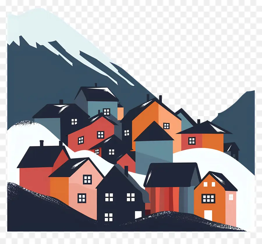 Cidade Coberta De Avalanche，Casas Coloridas PNG