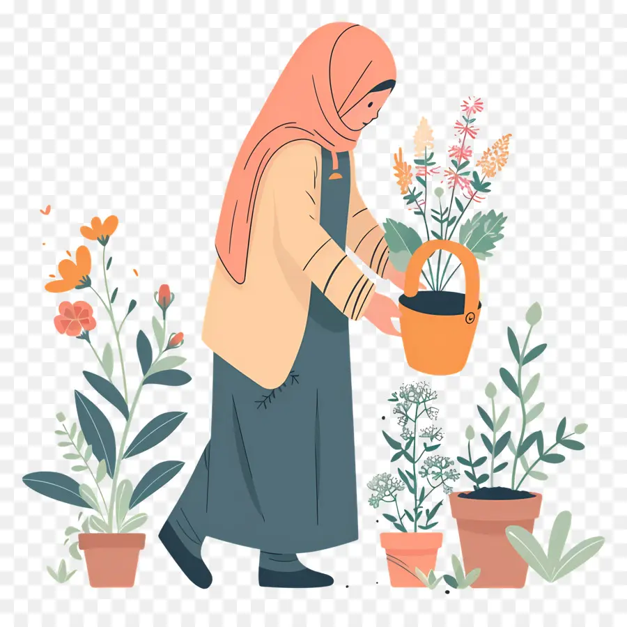 Garota Hijab Fazendo Jardinagem，Mulher PNG