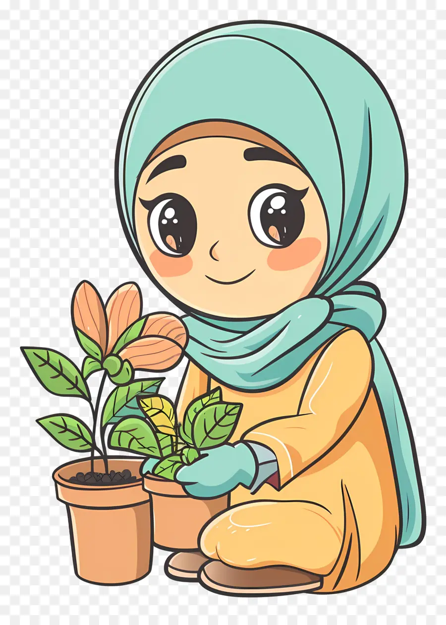 Garota Hijab Fazendo Jardinagem，Menina Plantando PNG