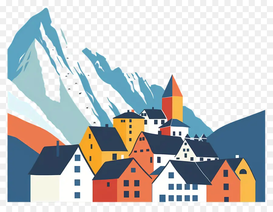 Cidade Coberta De Avalanche，Casas Coloridas PNG