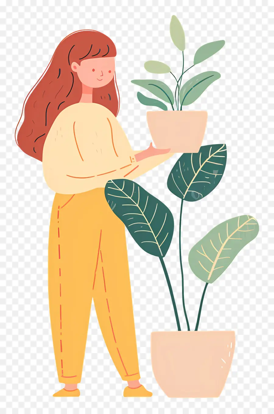 Menina Segurando Planta De Casa，Mulher Com Plantas PNG