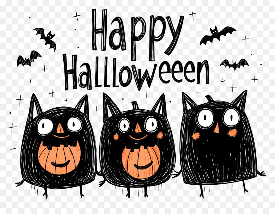 Feliz Dia Das Bruxas，Gatos De Halloween PNG