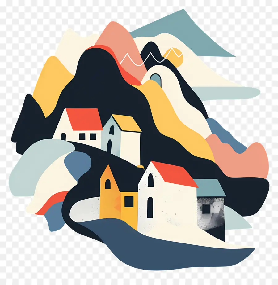 Cidade Coberta De Avalanche，Casas Coloridas PNG