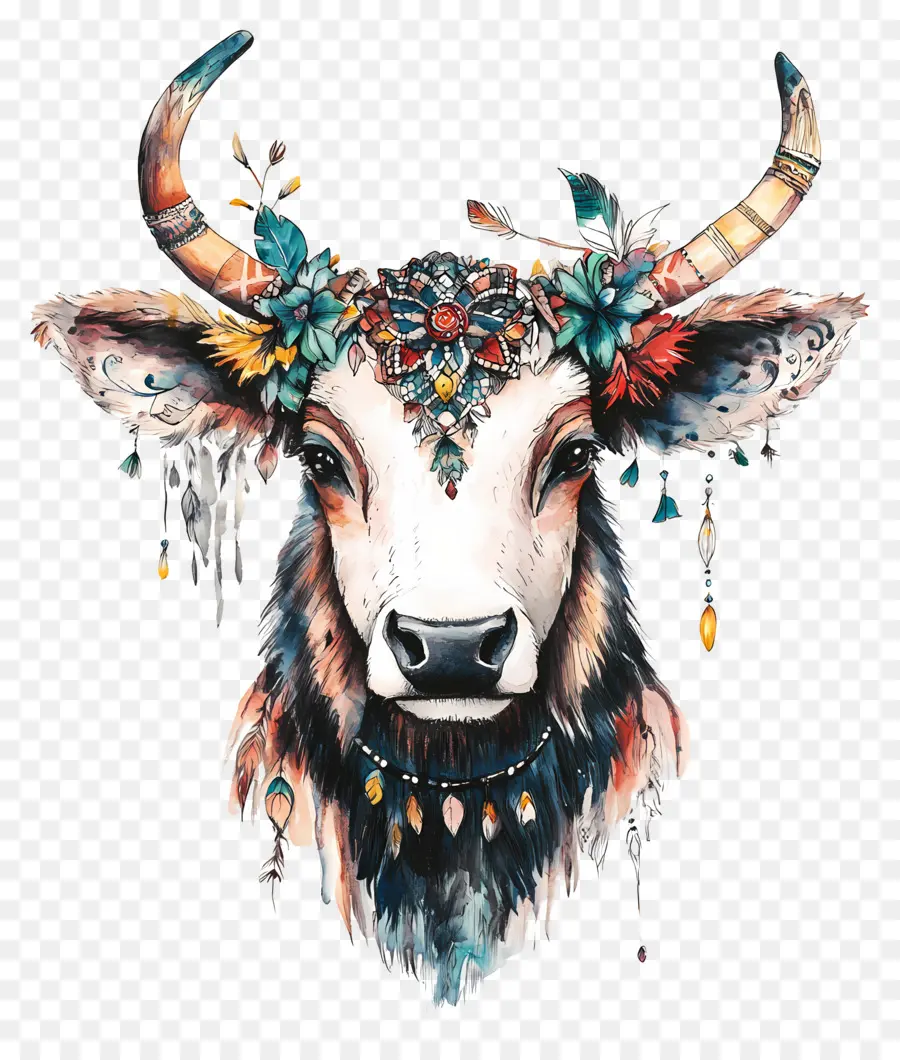 Boho，Vaca Decorada PNG