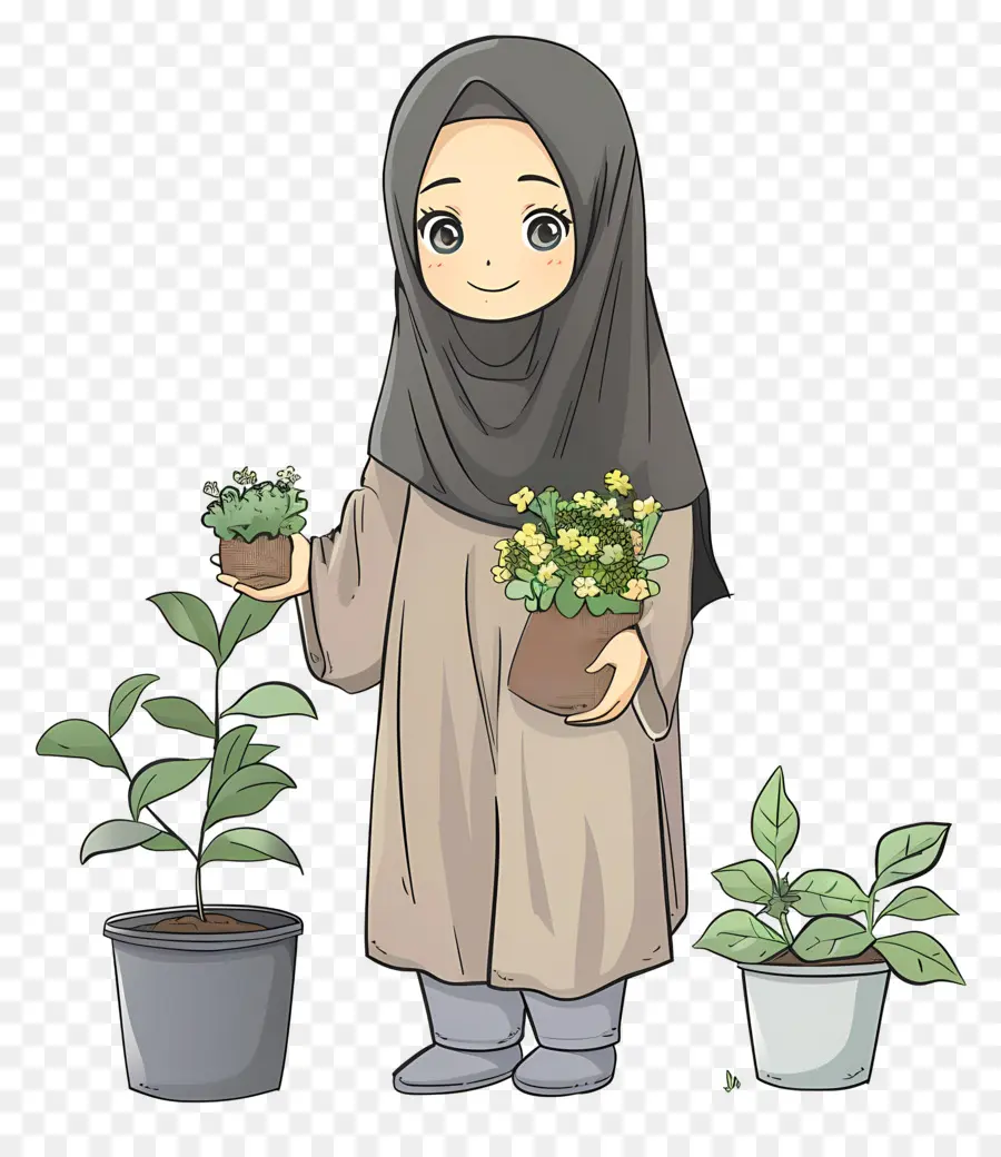 Garota Hijab Fazendo Jardinagem，Menina Com Plantas PNG