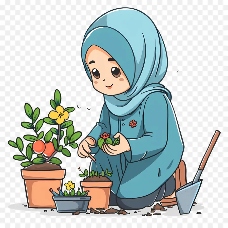 Garota Hijab Fazendo Jardinagem，Jardinagem Feminina PNG