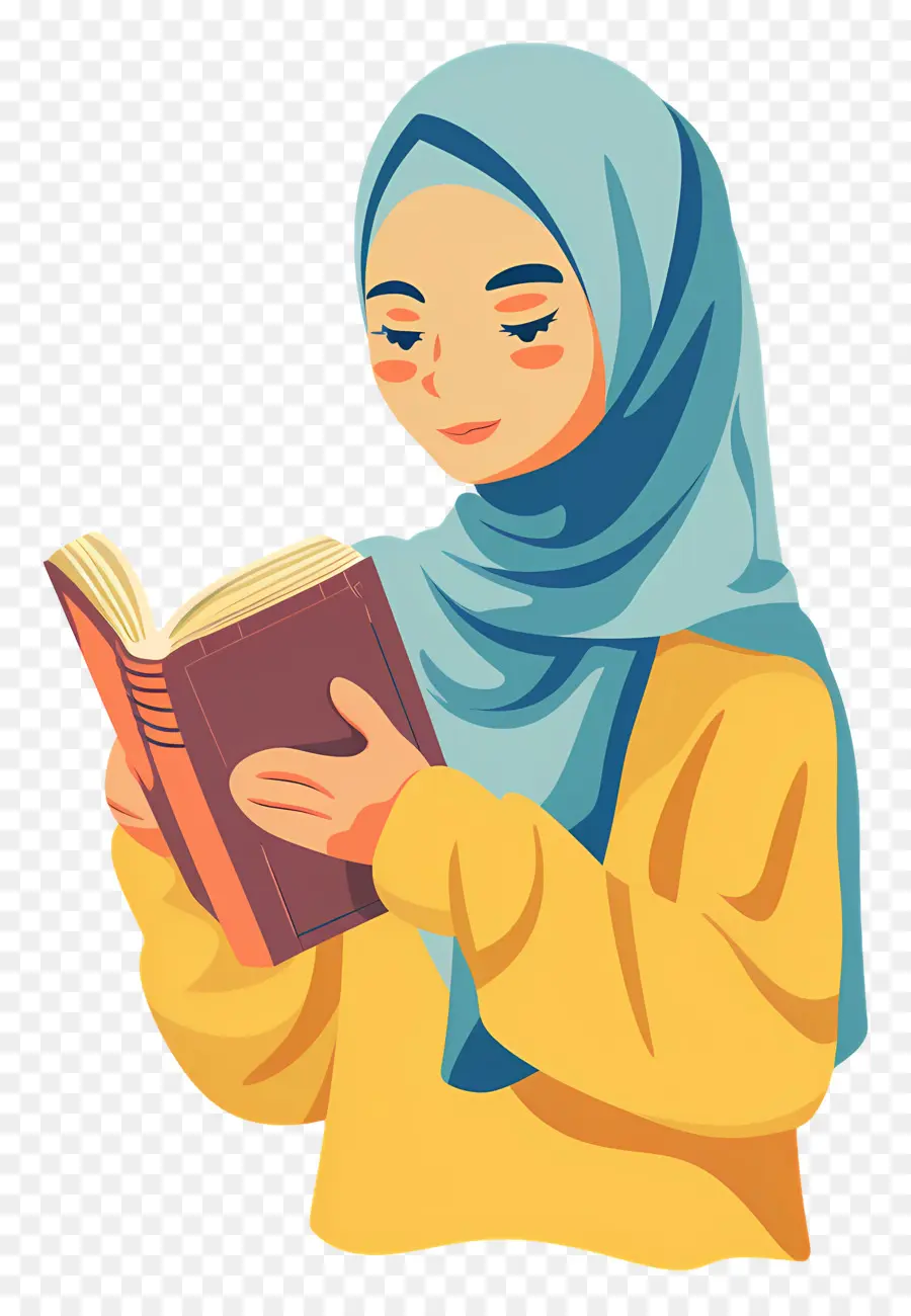 Menina Hijab Segurando Livro，Mulher Lendo Livro PNG