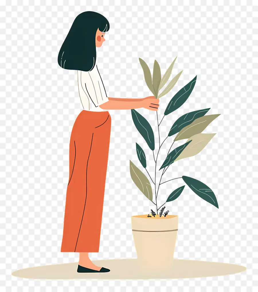 Menina Segurando Planta De Casa，Mulher Com Plantas PNG