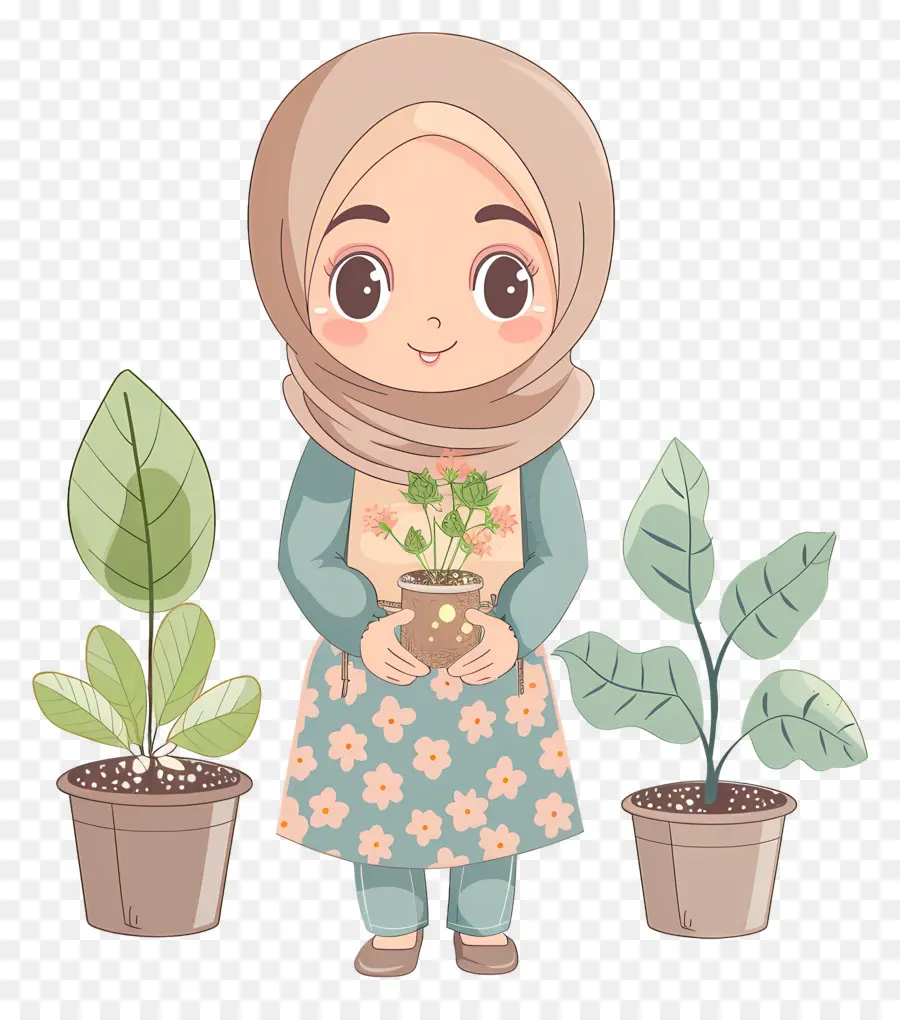 Garota Hijab Fazendo Jardinagem，Menina Com Plantas PNG