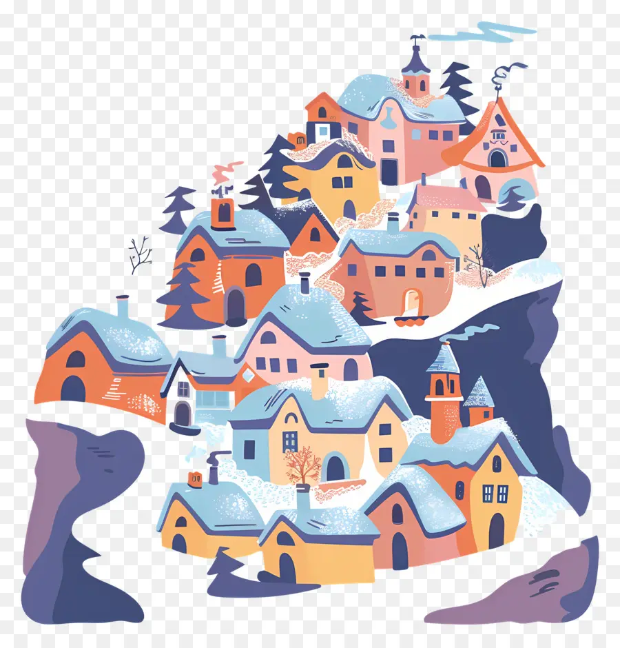 Cidade Coberta De Avalanche，Casas Coloridas PNG