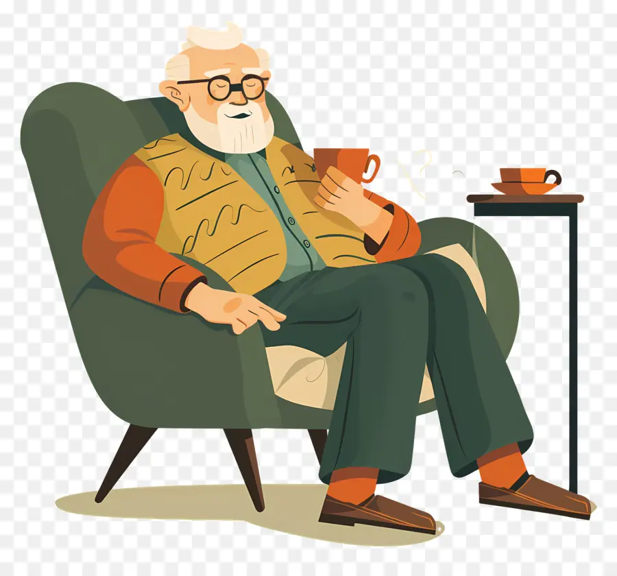 Velho Relaxando，Homem Com Café PNG