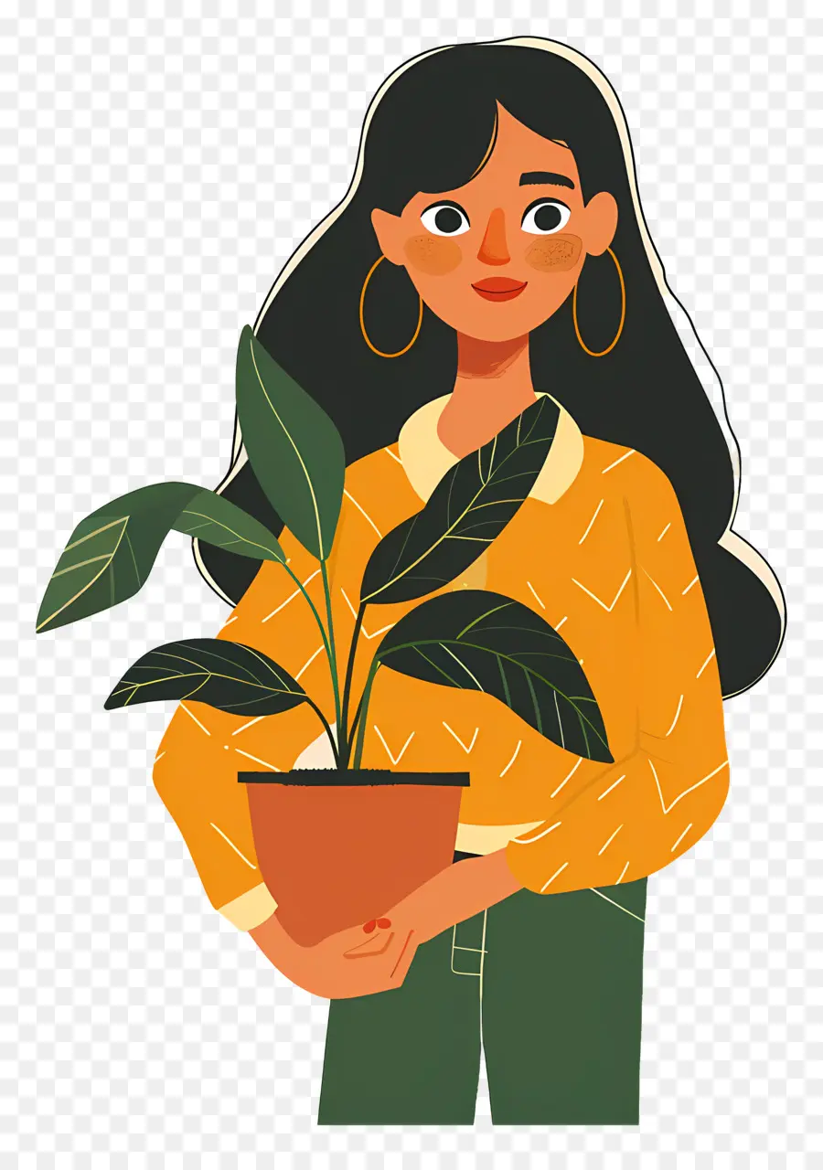 Menina Segurando Planta De Casa，Mulher Com Planta PNG