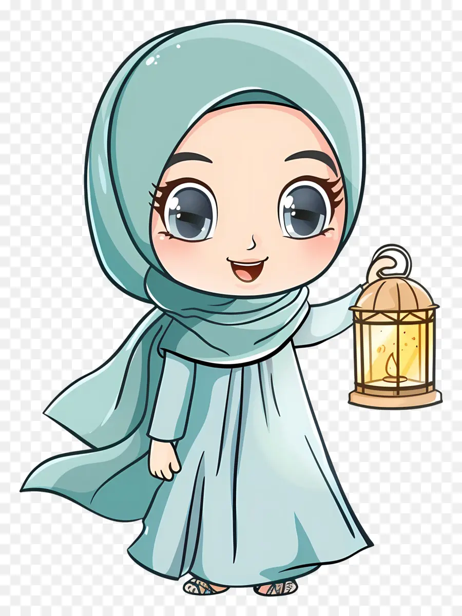 Hijab Girl Segurando Lanterna，Garota PNG