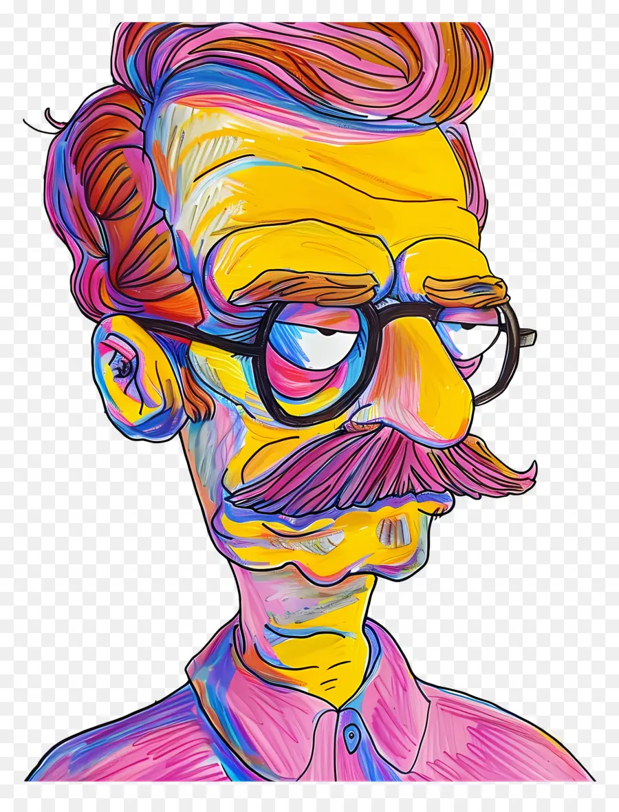 Ned Flandres，Homem Colorido Com Óculos PNG