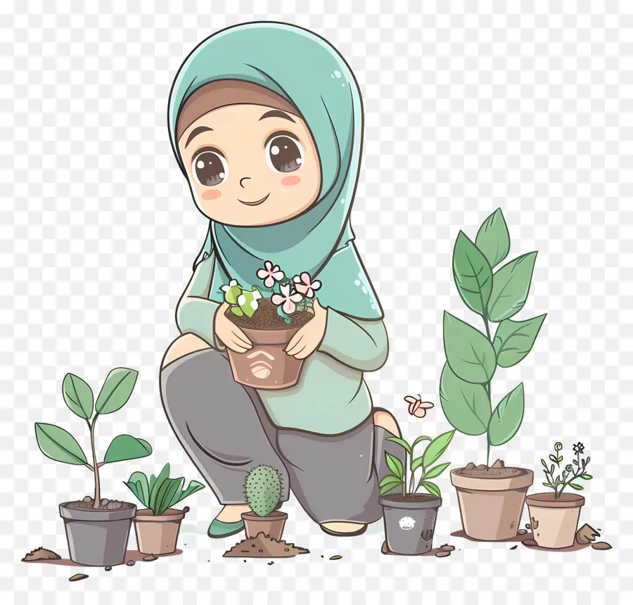 Garota Hijab Fazendo Jardinagem，Plantação De Menina PNG