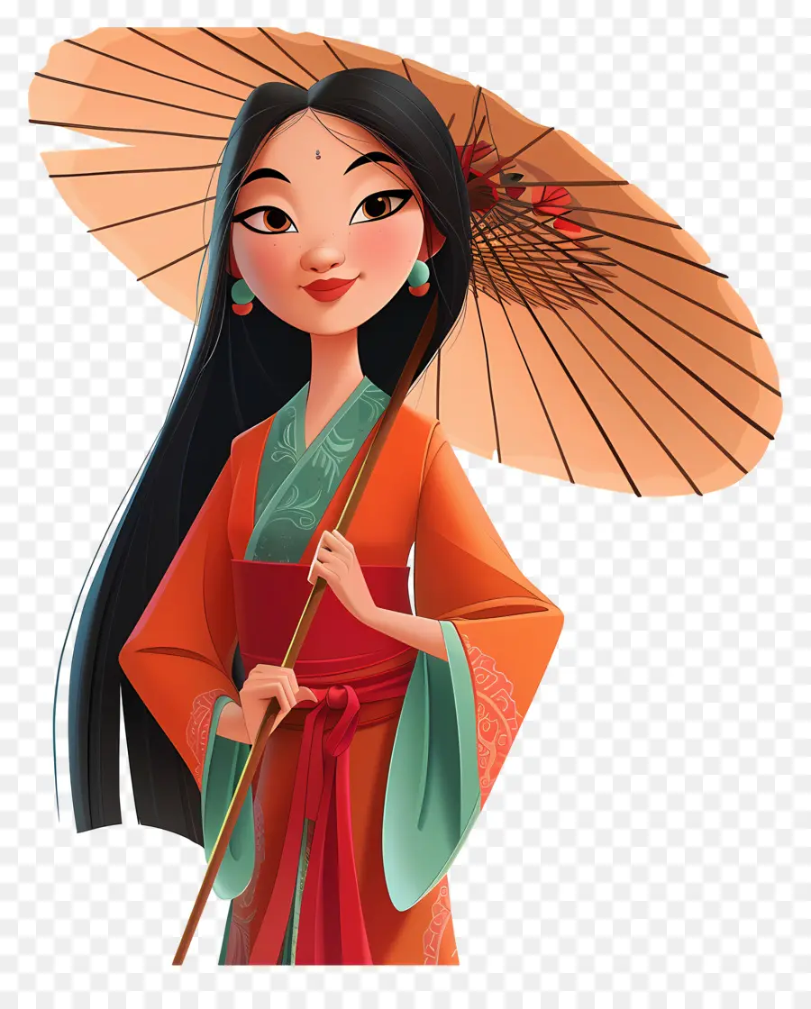 Princesa Mulan，Mulher Com Guarda Chuva PNG