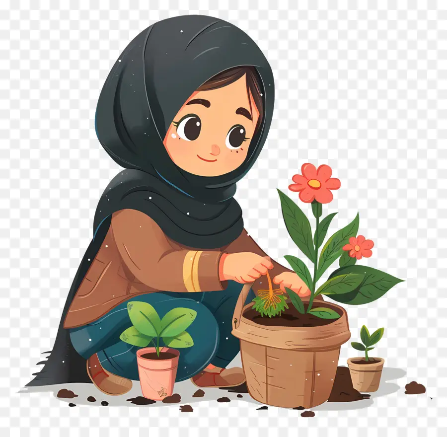 Garota Hijab Fazendo Jardinagem，Plantação De Menina PNG