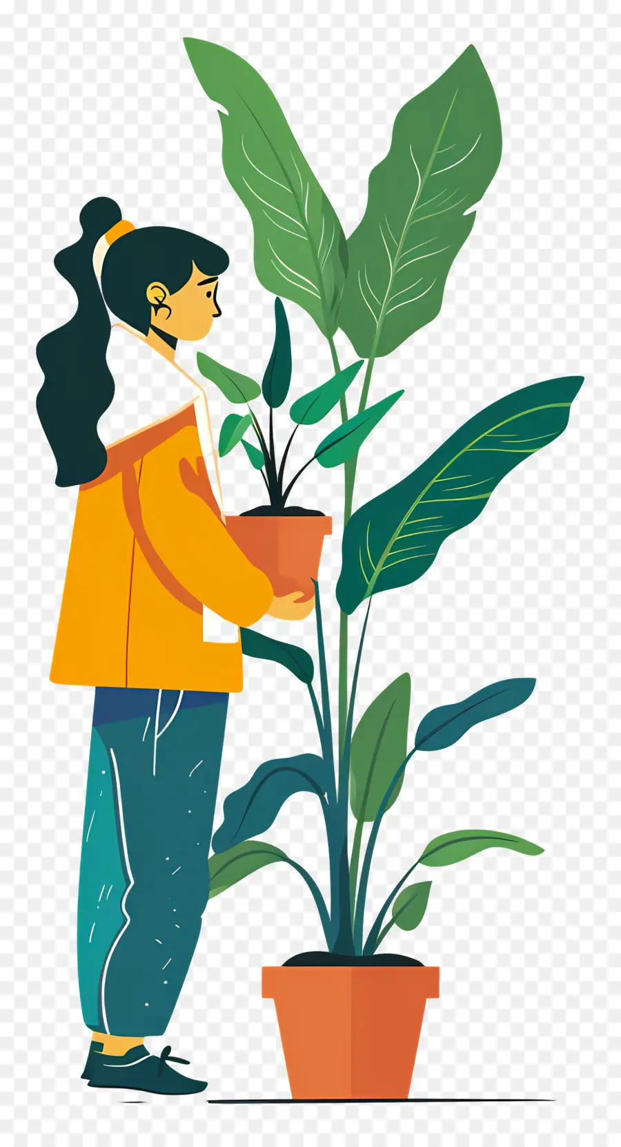 Menina Segurando Planta De Casa，Mulher Com Plantas PNG