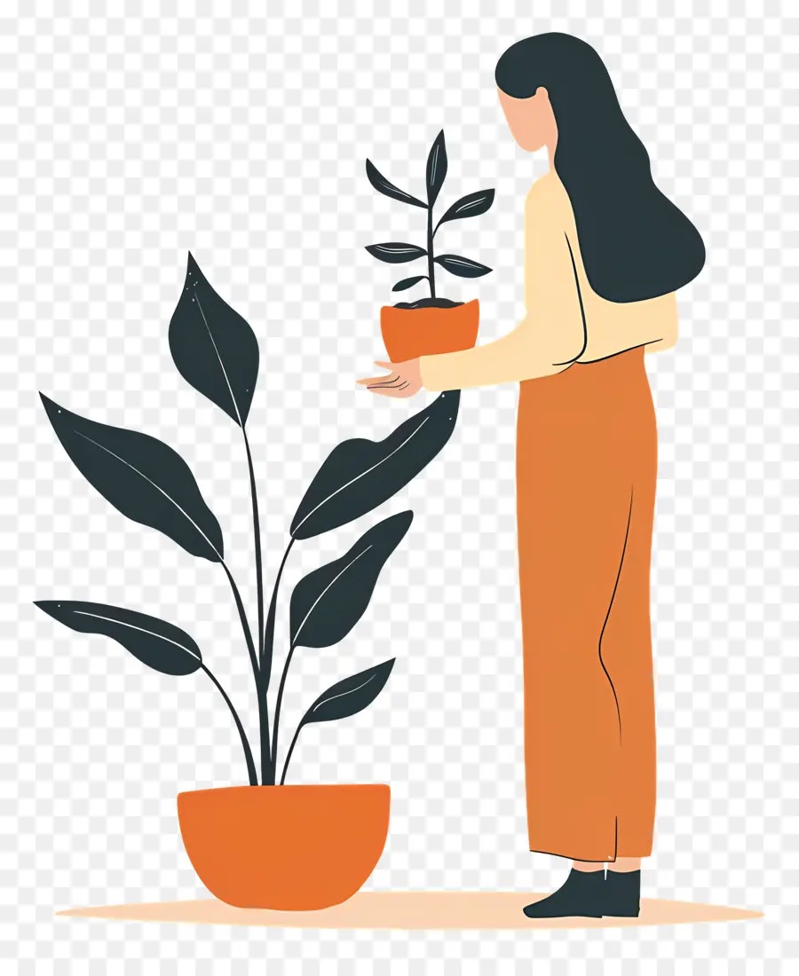 Menina Segurando Planta De Casa，Mulher Com Plantas PNG