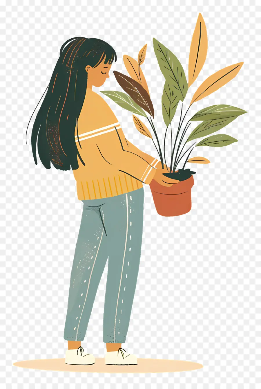 Menina Segurando Planta De Casa，Mulher Com Plantas PNG