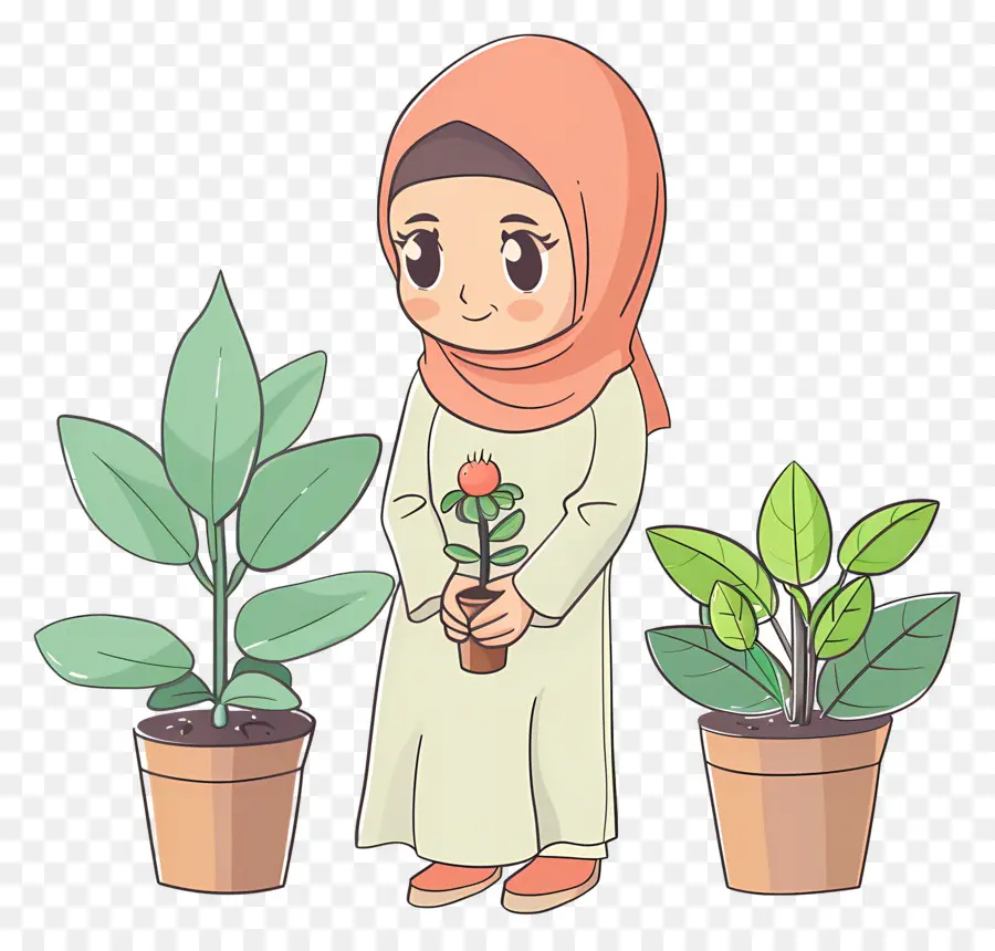 Garota Hijab Fazendo Jardinagem，Menina Com Plantas PNG