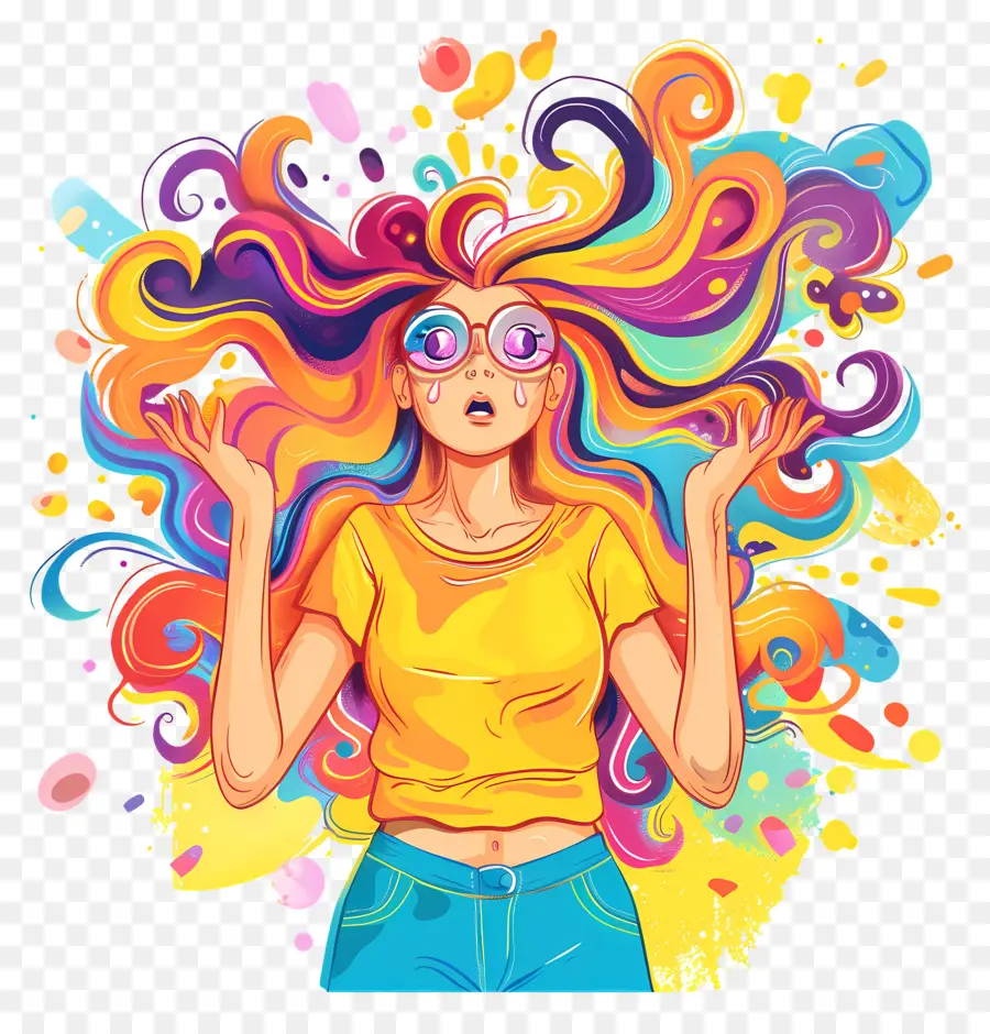 Garota Em Apuros，Menina De Cabelo Colorido PNG