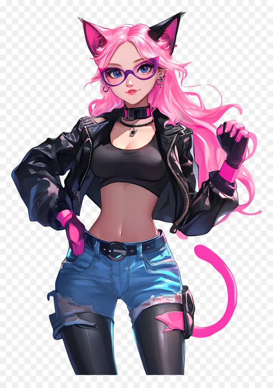 Garota Gato，Garota Gato Com Roupa Rosa PNG