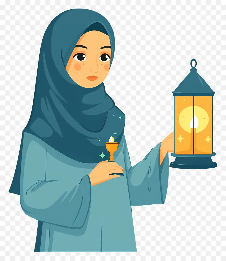 Hijab Girl Segurando Lanterna，Menina Com Lanterna PNG