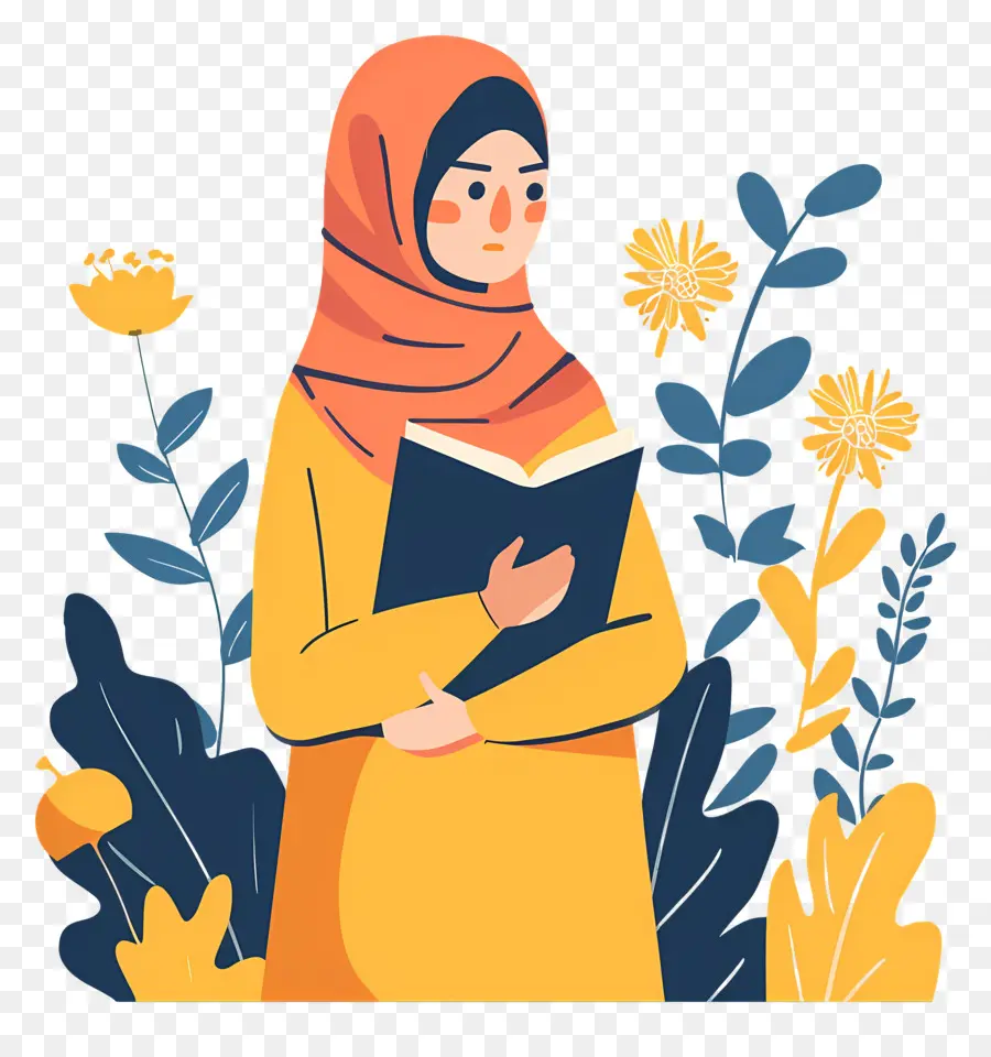 Menina Hijab Segurando Livro，Mulher Lendo PNG