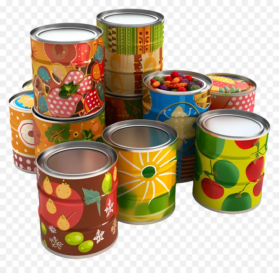 Comida Enlatada，Latas Coloridas PNG