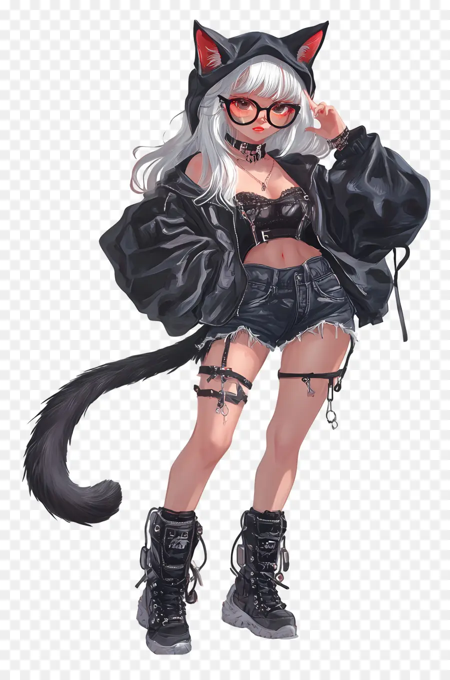 Garota Gato，Garota Gato Com Roupa Preta PNG