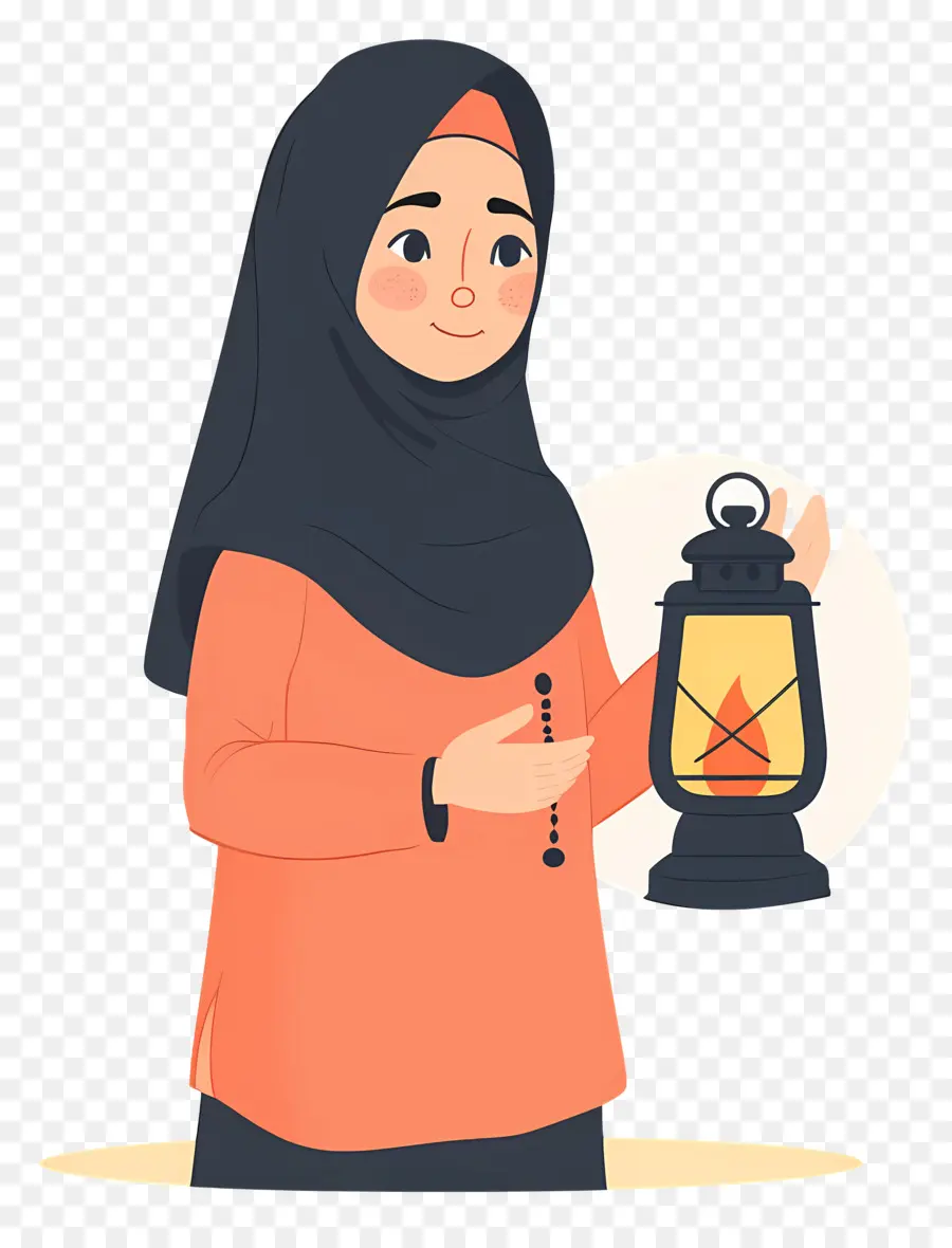 Hijab Girl Segurando Lanterna，Menina Com Lanterna PNG