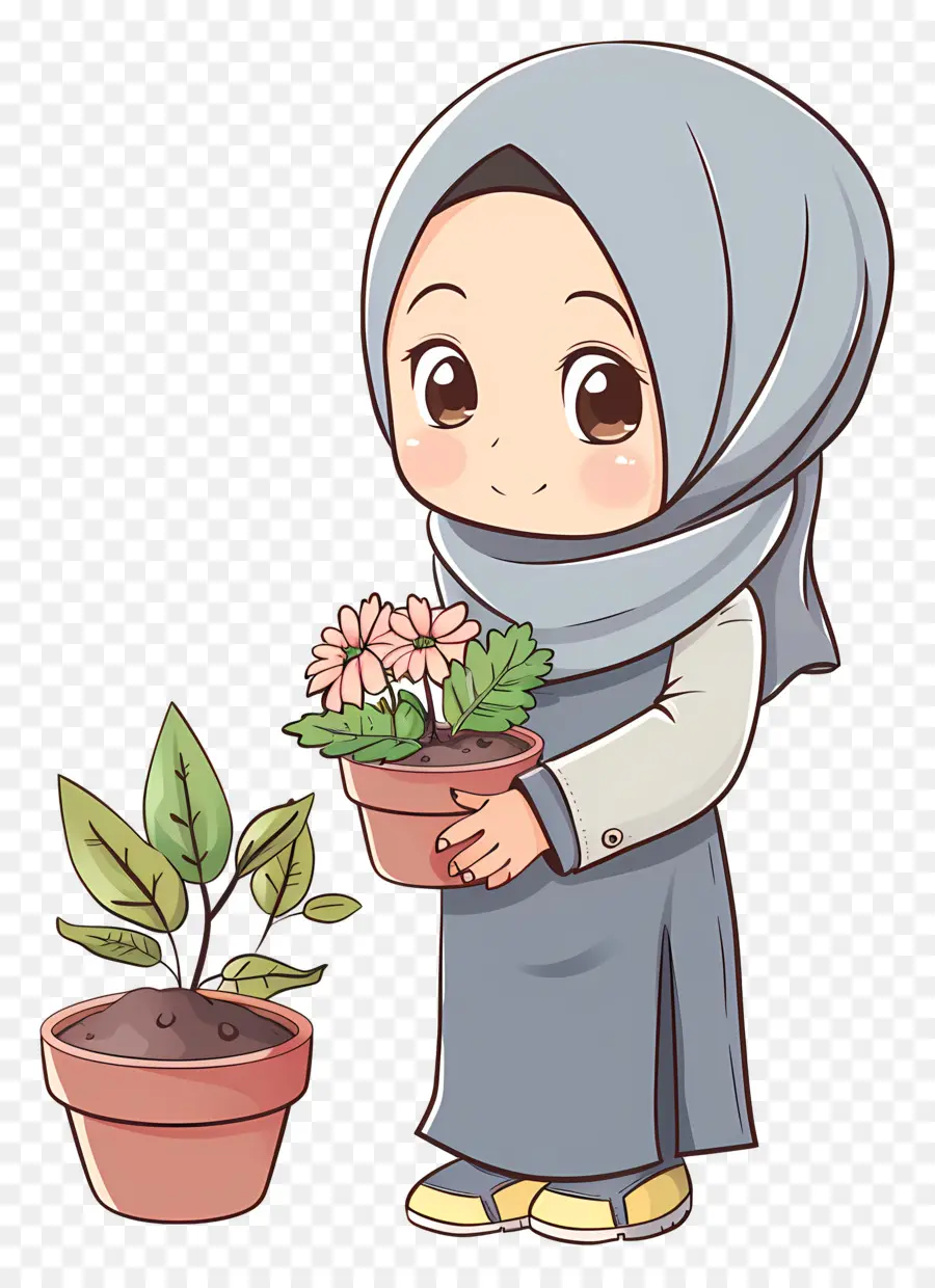 Garota Hijab Fazendo Jardinagem，Menina Com Planta PNG