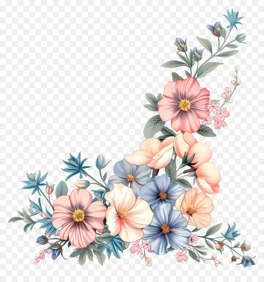 Flores Pastel，Moldura Floral PNG