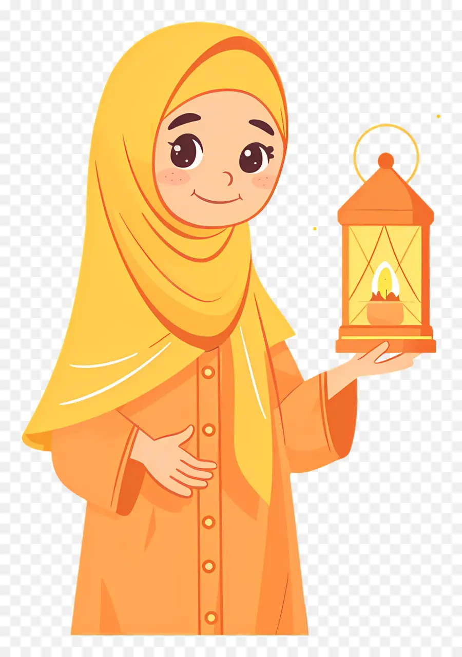 Hijab Girl Segurando Lanterna，Menina Com Lanterna PNG